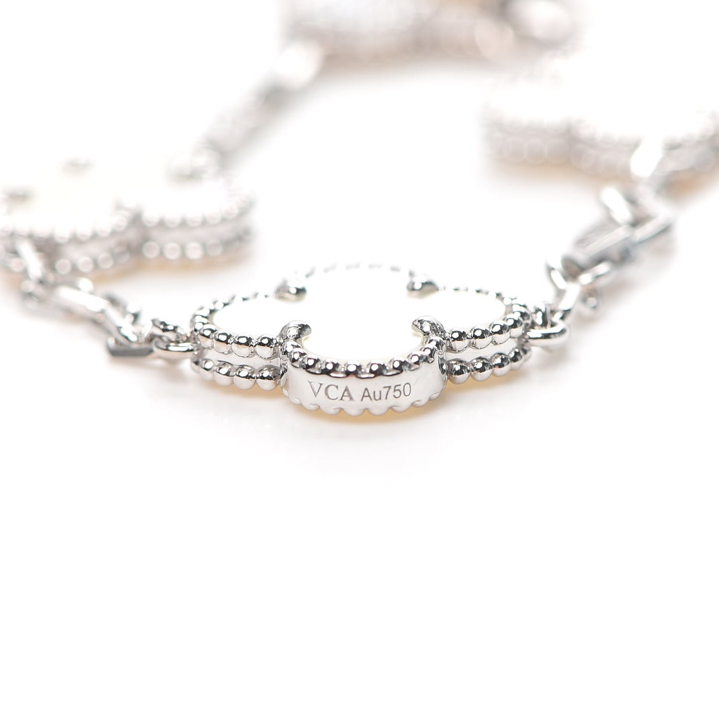 18K White Gold Mother of Pearl 5 Motifs Vintage Alhambra Bracelet
