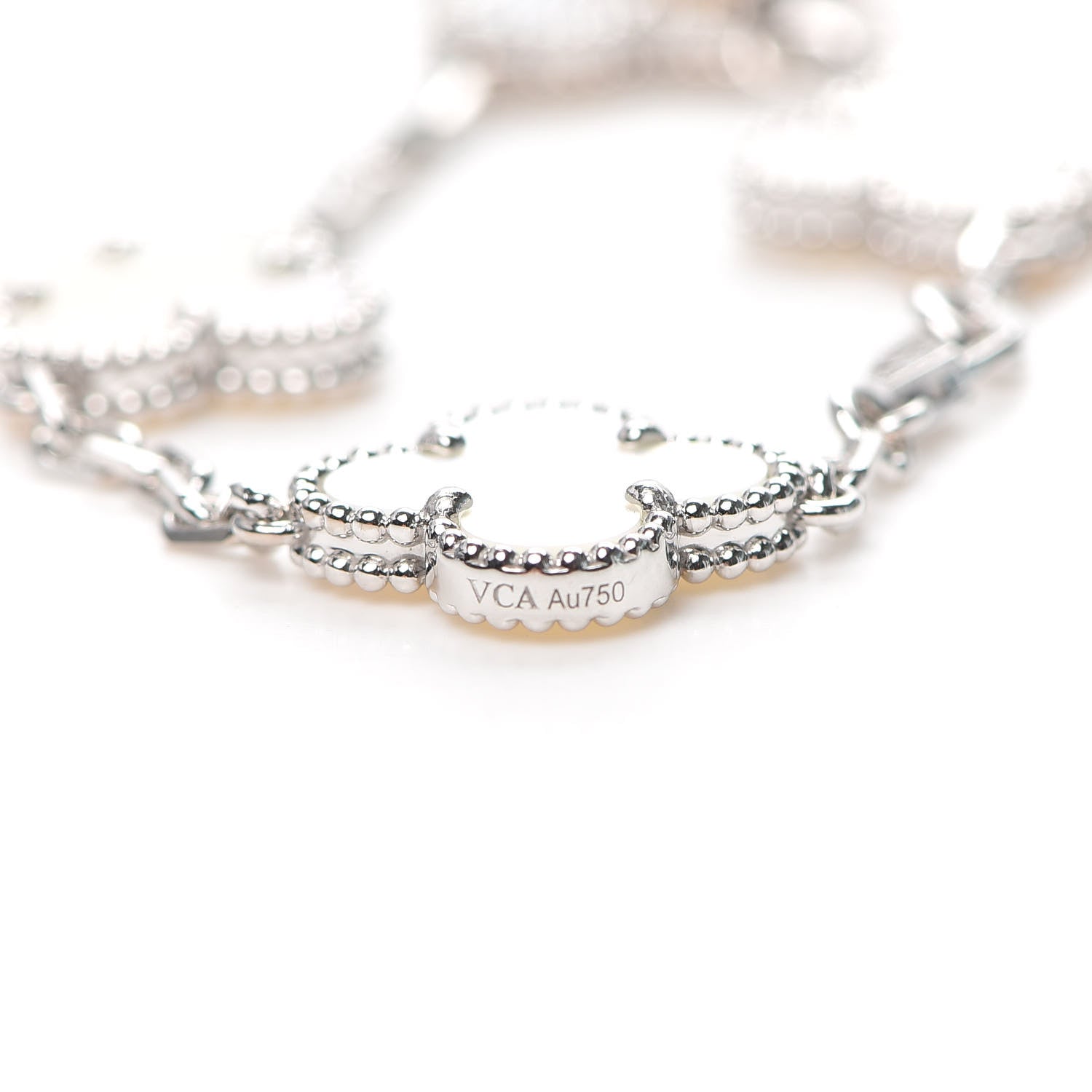 Van Cleef & Arpels 18K White Gold Mother of Pearl 5 Motifs Vintage Alhambra Bracelet 6 of 8