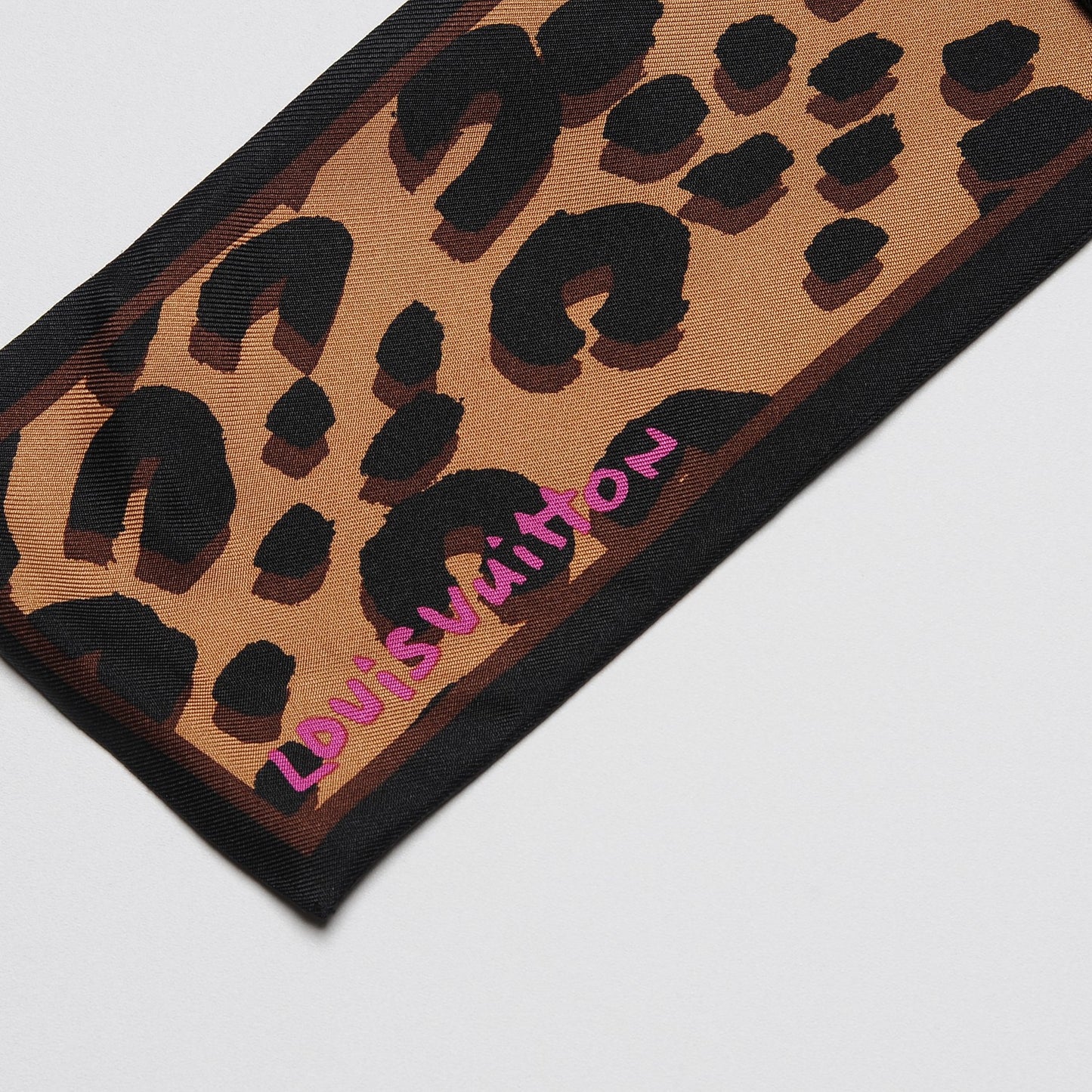 Silk Leopard Bandeau Scarf Marron