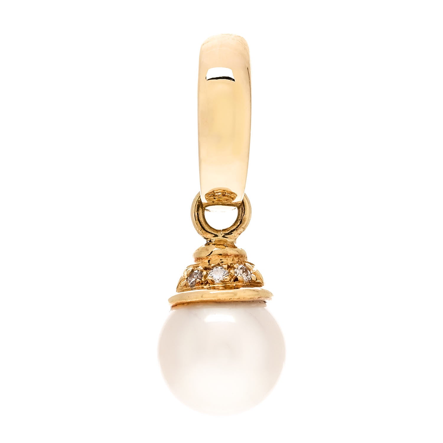 Mikimoto 18K Yellow Gold Diamond Akoya Pearl 8-8.5mm Single Drop Earring 1 of 4