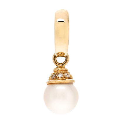 Mikimoto 18K Yellow Gold Diamond Akoya Pearl 8-8.5mm Single Drop Earring 1 of 4