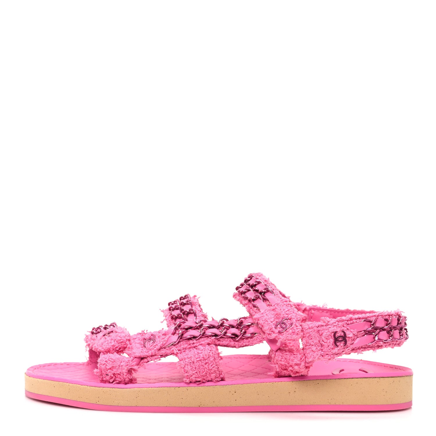 Chanel Tweed Chain Sandals 38 Pink 1 of 10