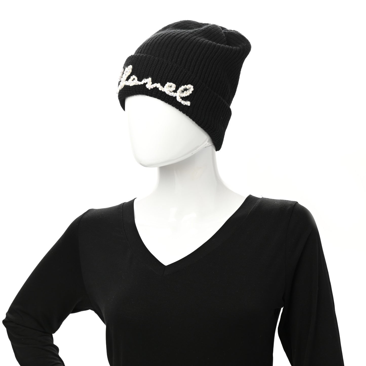Cashmere Logo Beanie Hat Black White