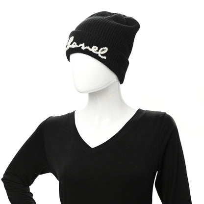 Chanel Cashmere Logo Beanie Hat Black White 2 of 4