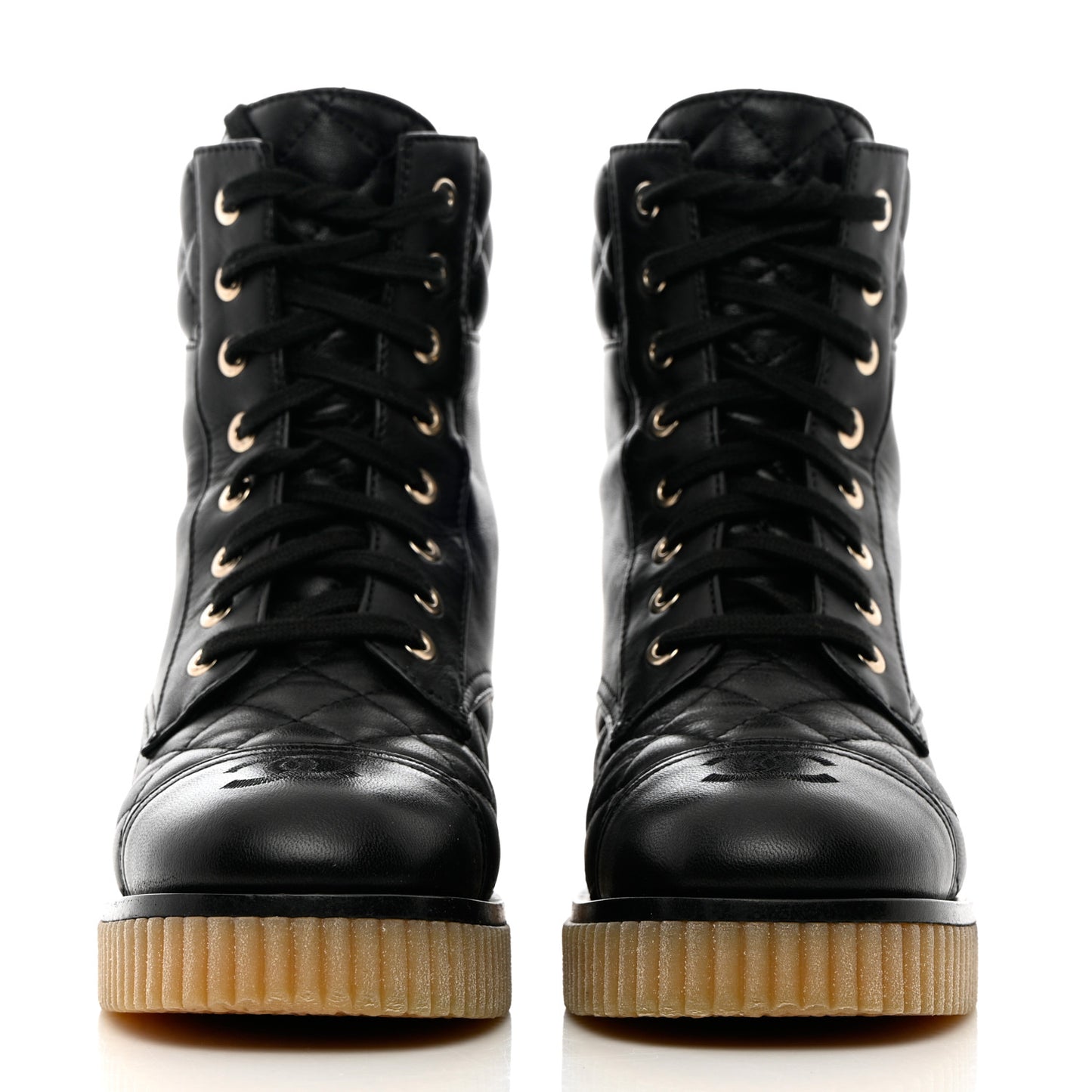 Calfskin Quilted CC Combat Boots 36 Black