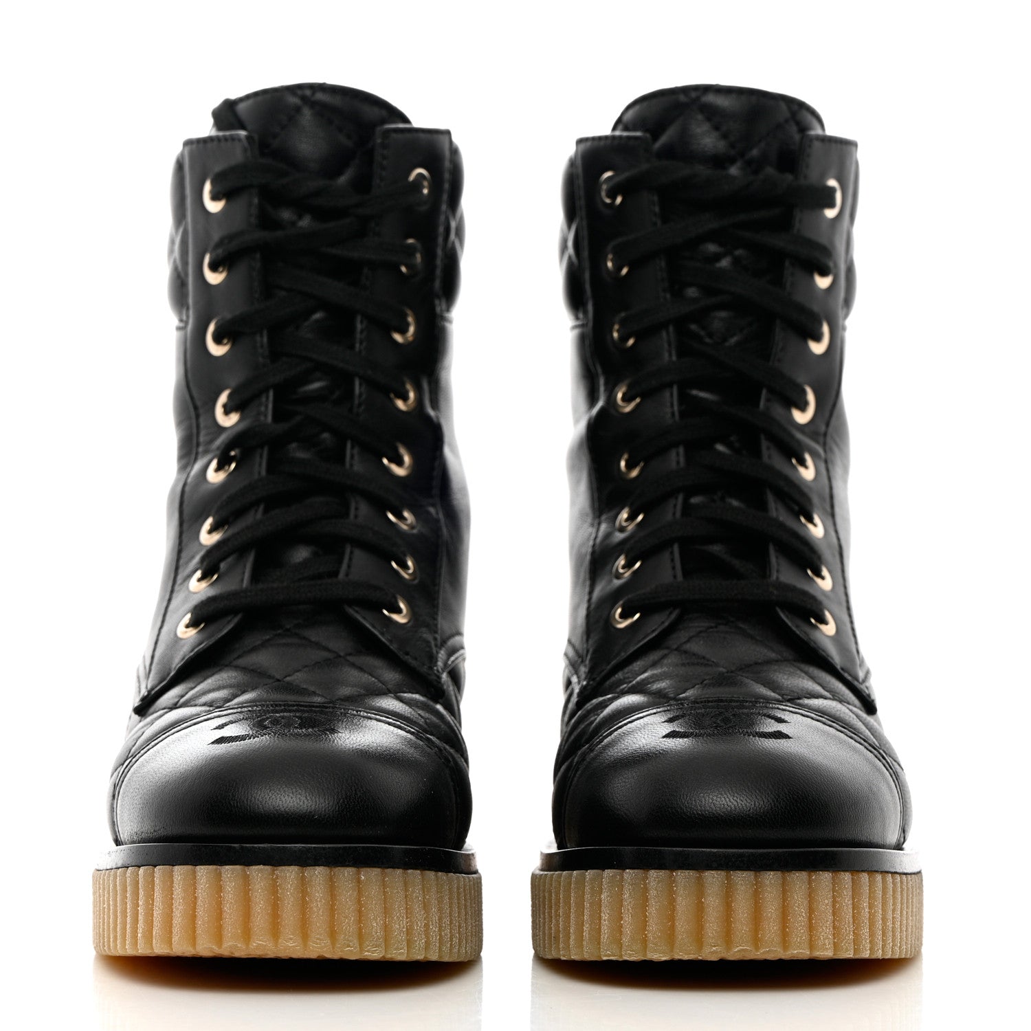 Chanel Calfskin Quilted CC Combat Boots 36 Black 2 of 13
