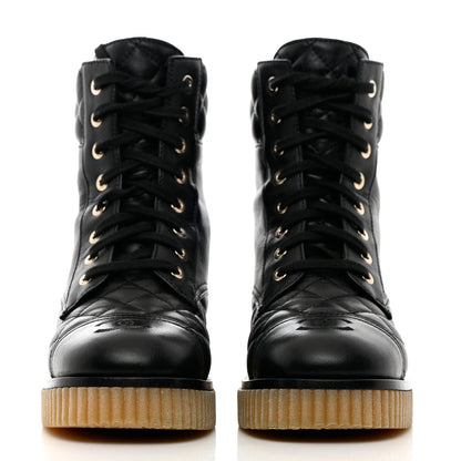 Chanel Calfskin Quilted CC Combat Boots 36 Black 2 of 13