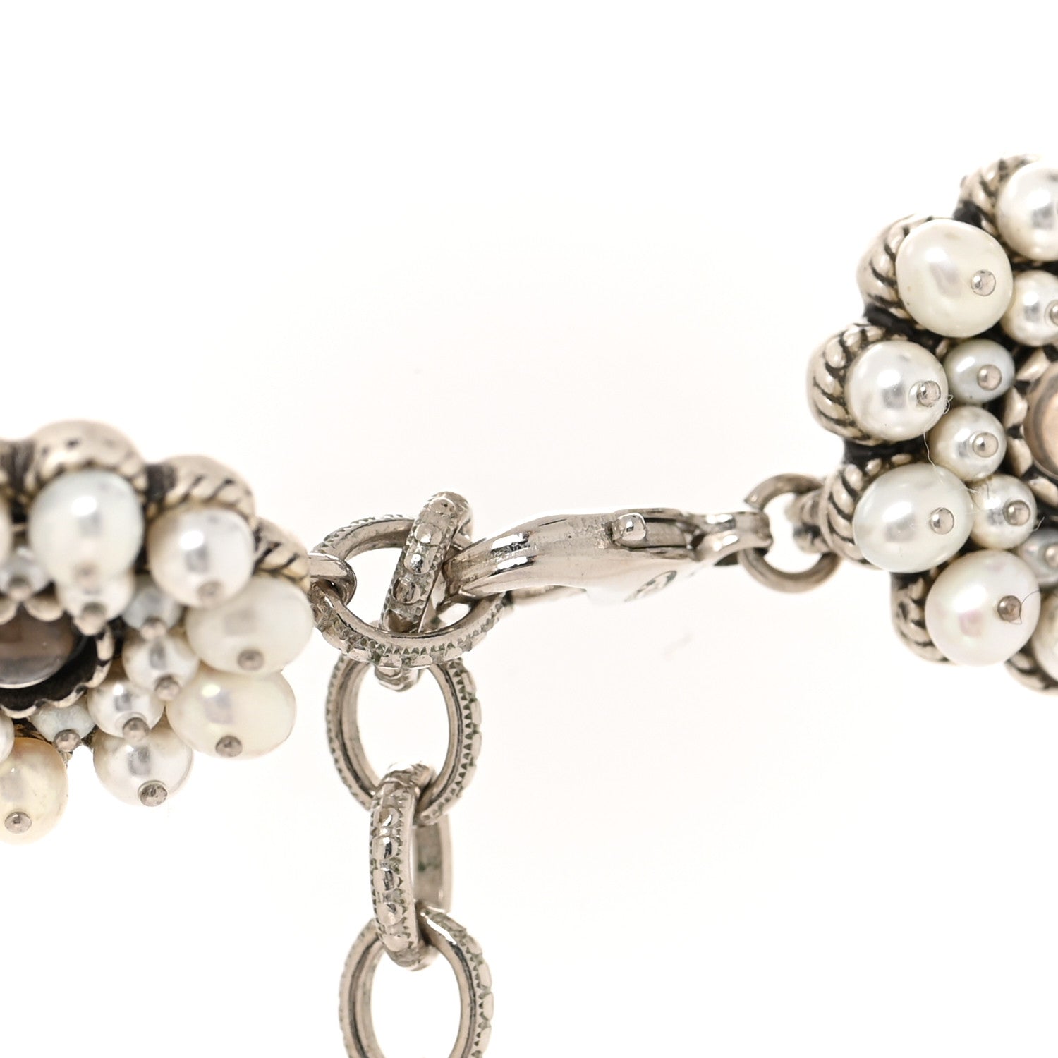 Chanel Pearl Resin CC Leaf Necklace Silver 4 of 5