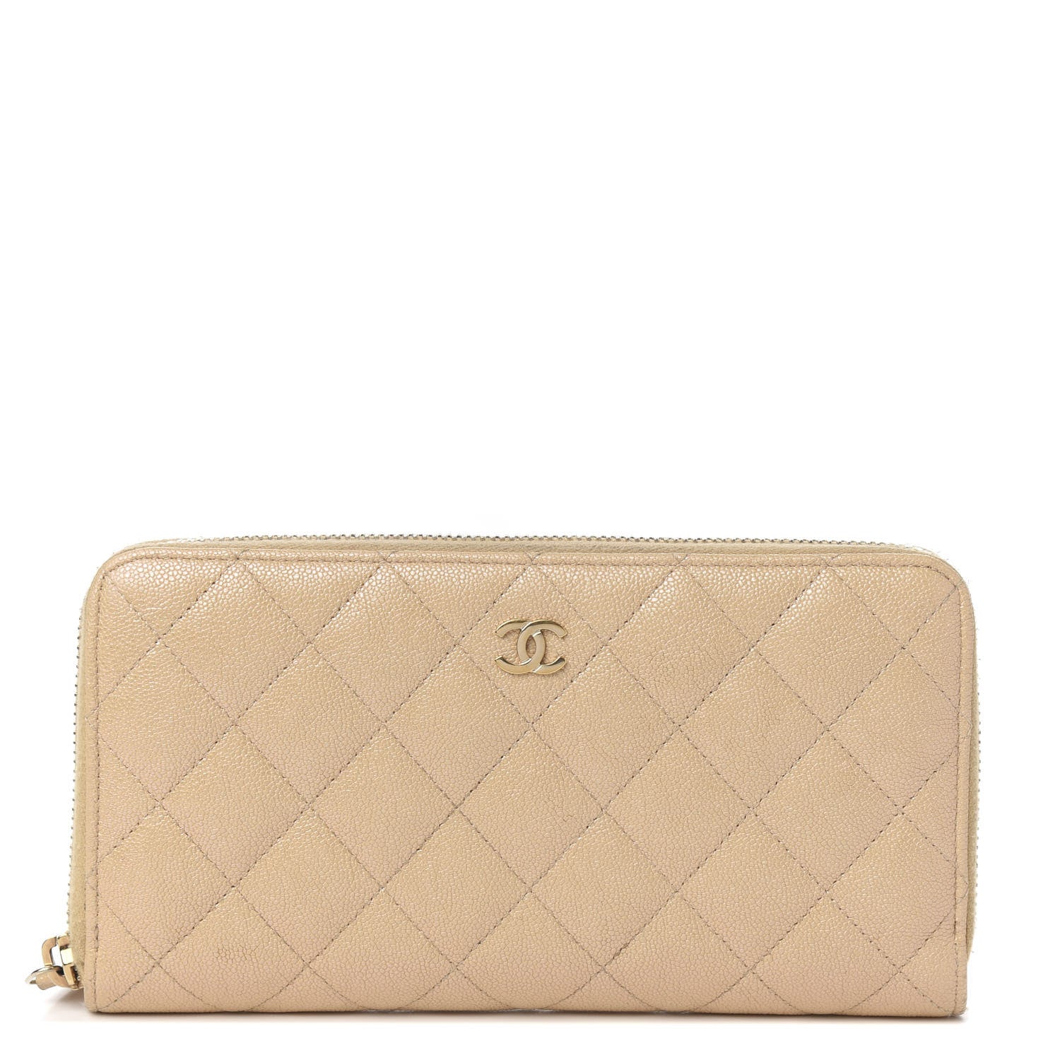 Chanel Iridescent Caviar Quilted Large Gusset Zip Around Wallet Beige Clair 1 of 8