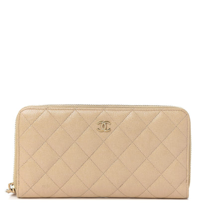 Chanel Iridescent Caviar Quilted Large Gusset Zip Around Wallet Beige Clair 1 of 8