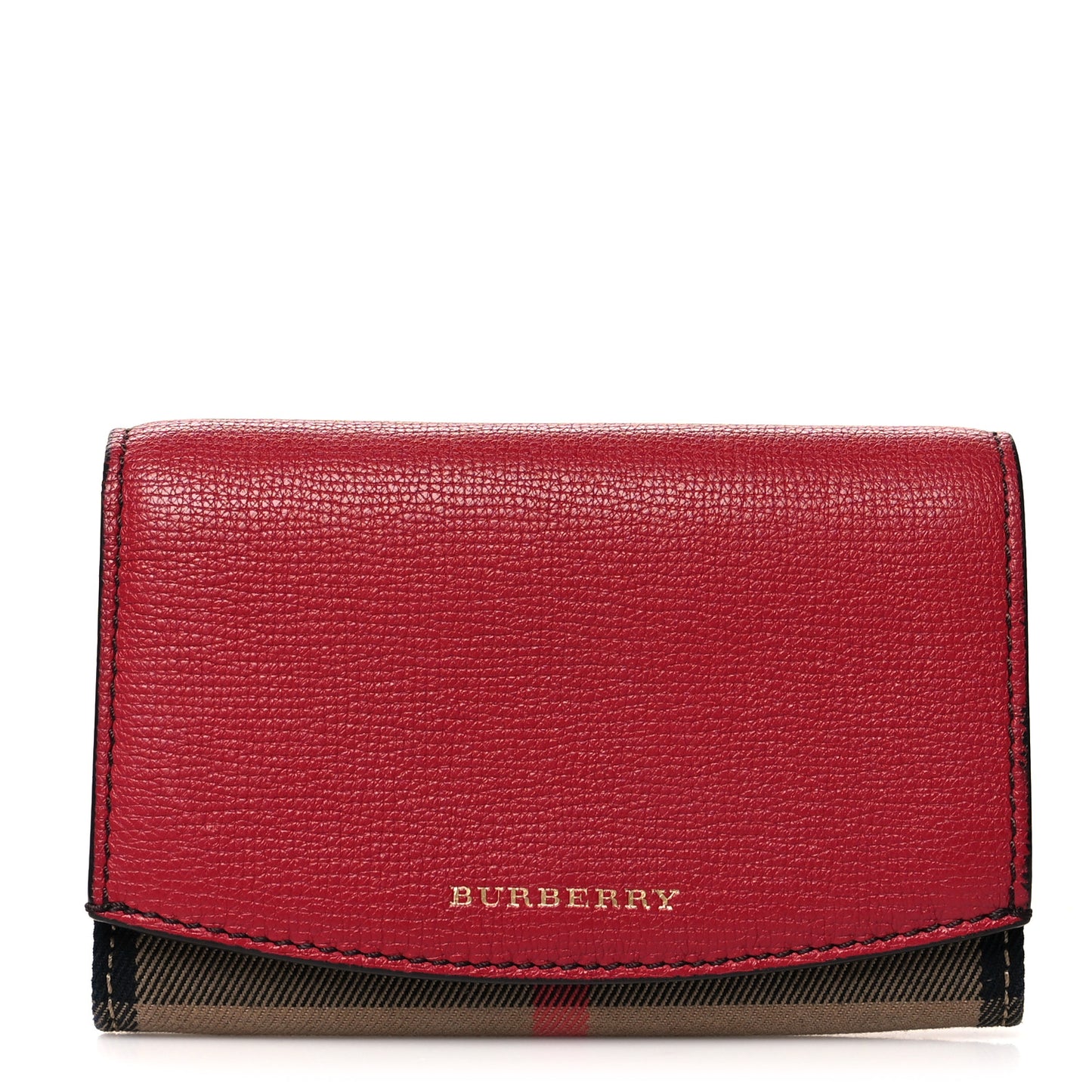Grainy Calfskin House Check Wellington Wallet Red
