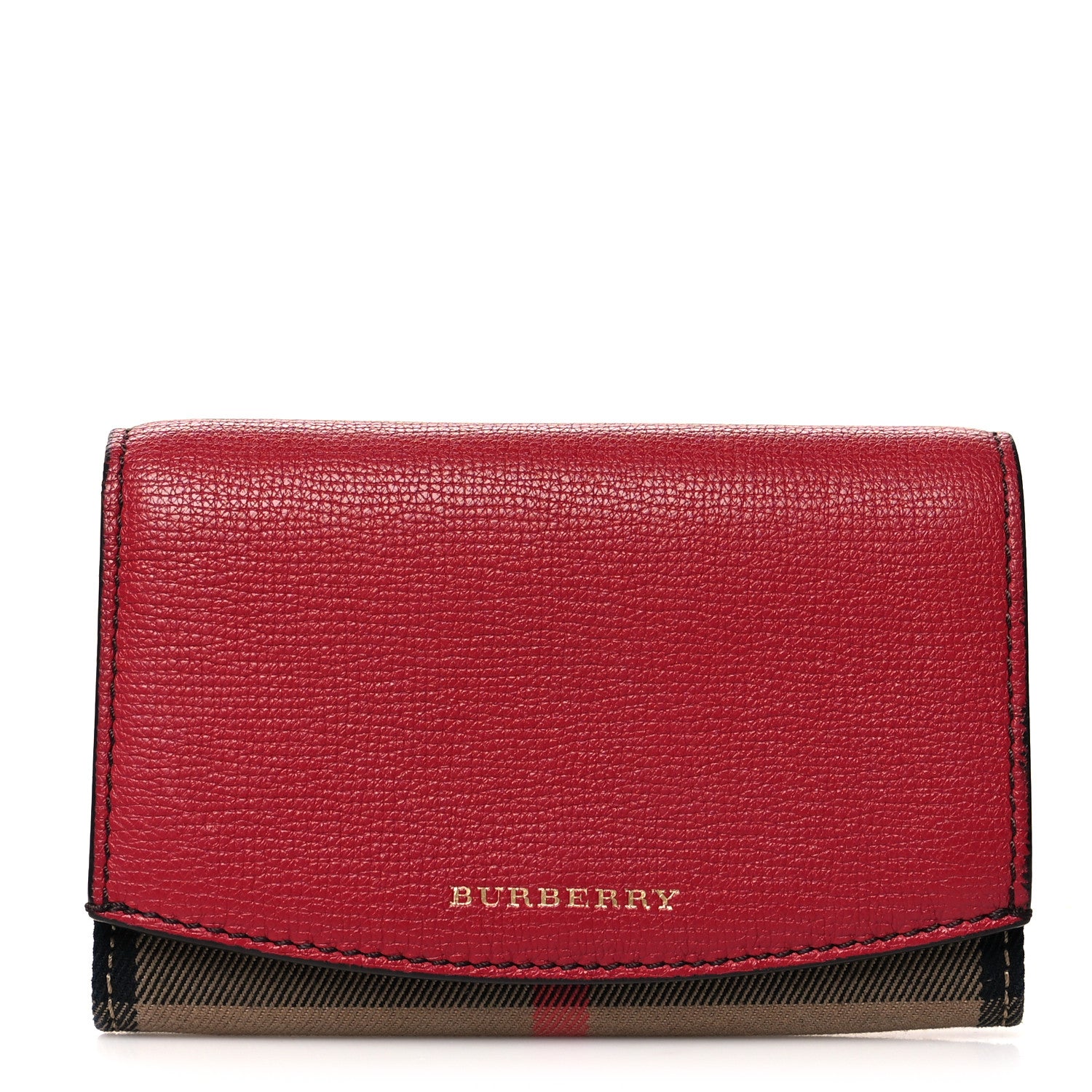 Burberry Grainy Calfskin House Check Wellington Wallet Red 1 of 9