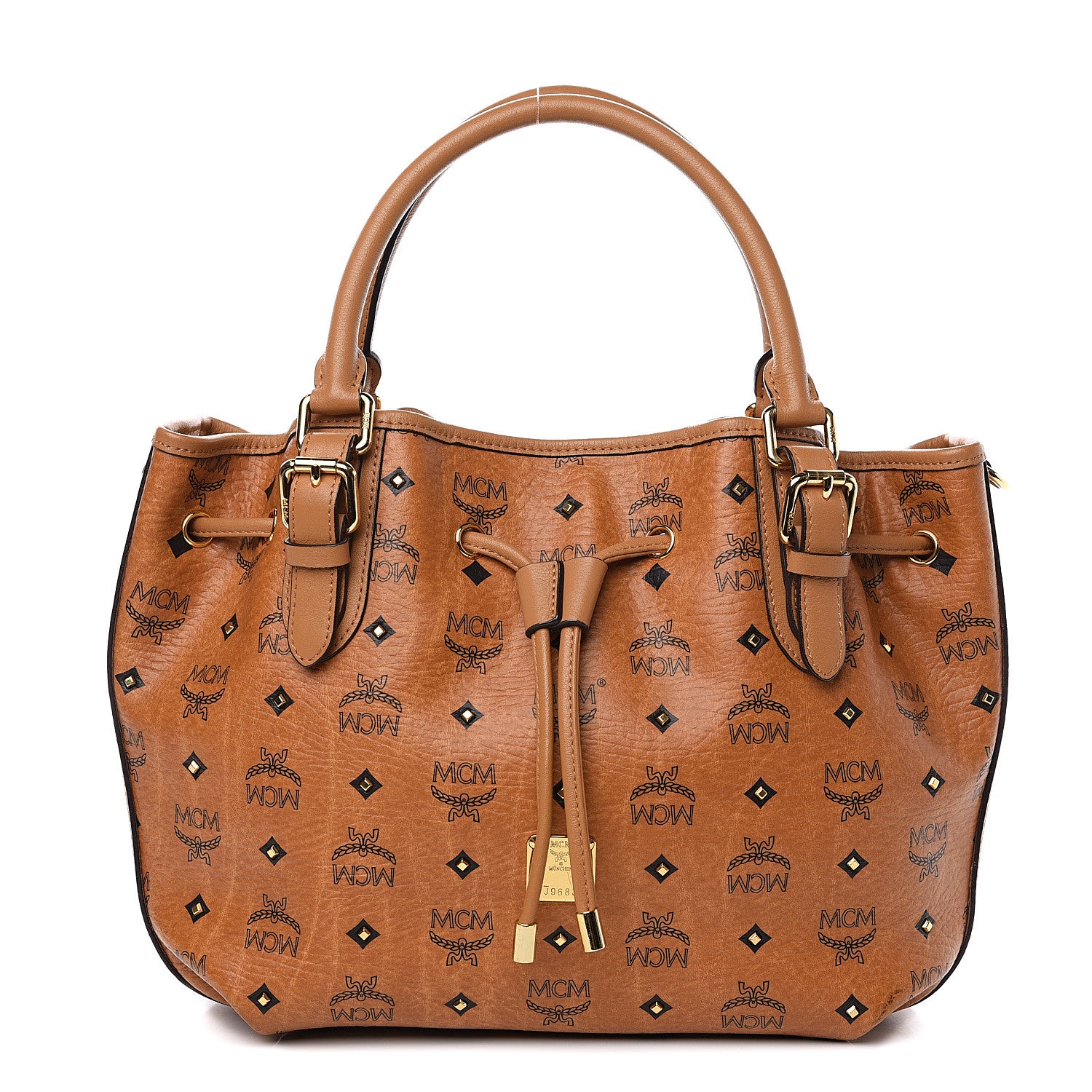 MCM Visetos Studded Small Drawstring Shopper Cognac 1 of 9