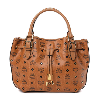 MCM Visetos Studded Small Drawstring Shopper Cognac 1 of 9