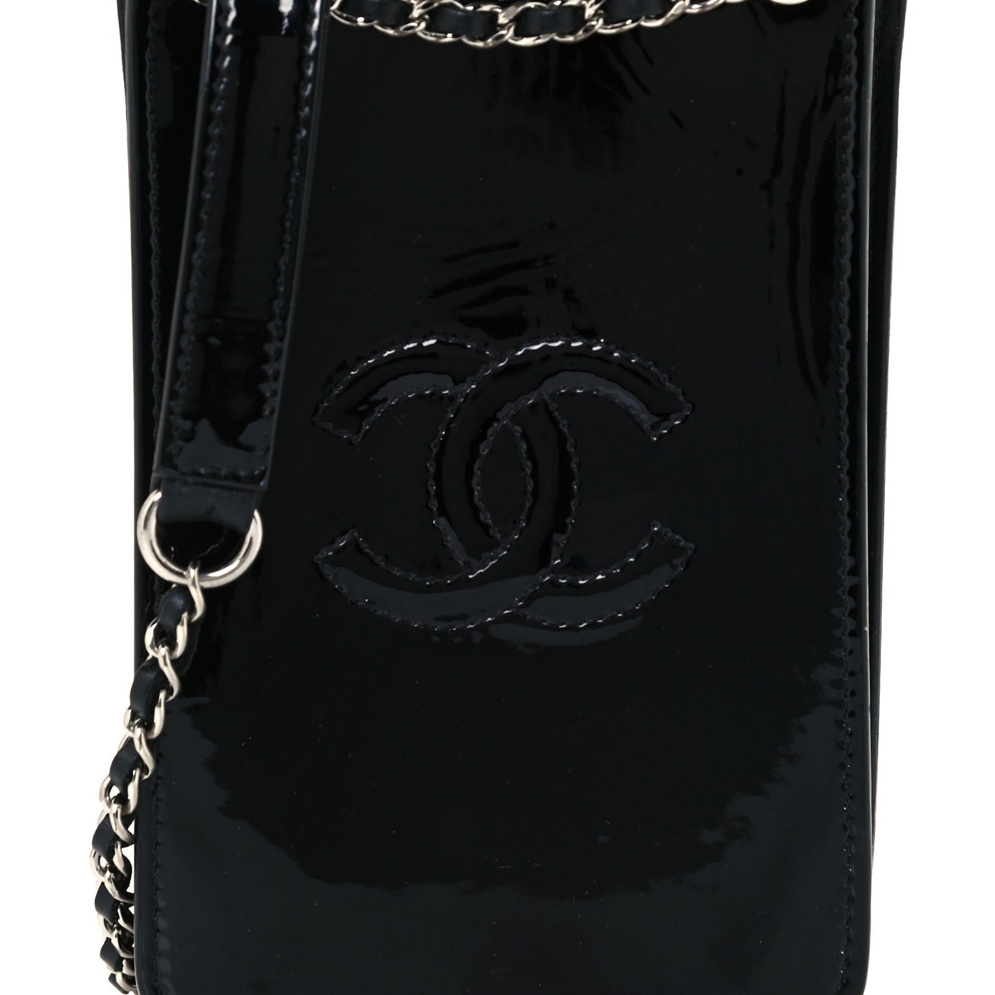 Patent CC Phone Holder Crossbody Black