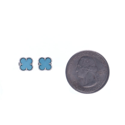 Van Cleef & Arpels 18K White Gold Turquoise Sweet Alhambra Earrings 2 of 5