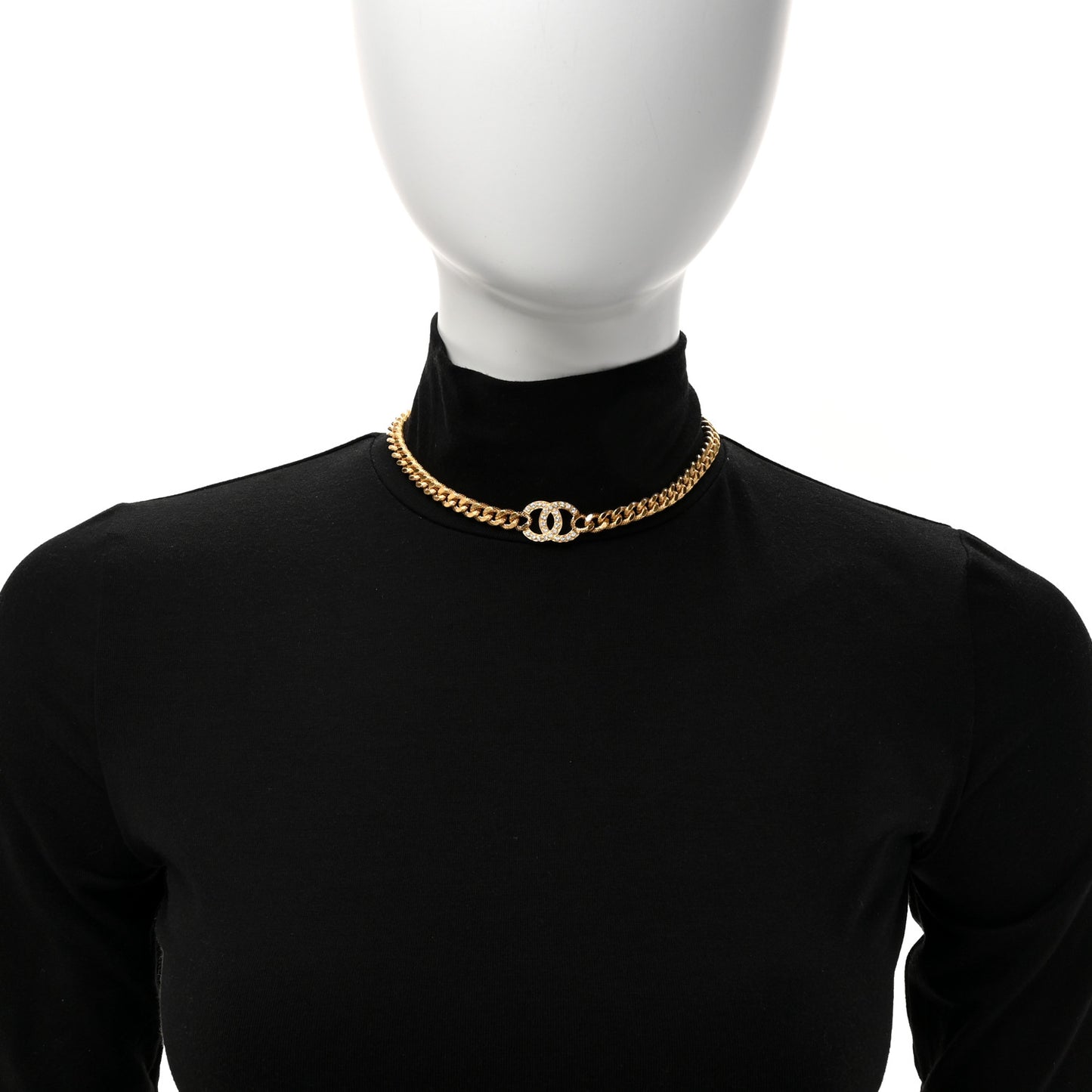 Metal Crystal Textured CC Chain Choker Necklace Gold