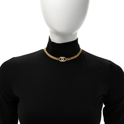 Chanel Metal Crystal Textured CC Chain Choker Necklace Gold 2 of 5