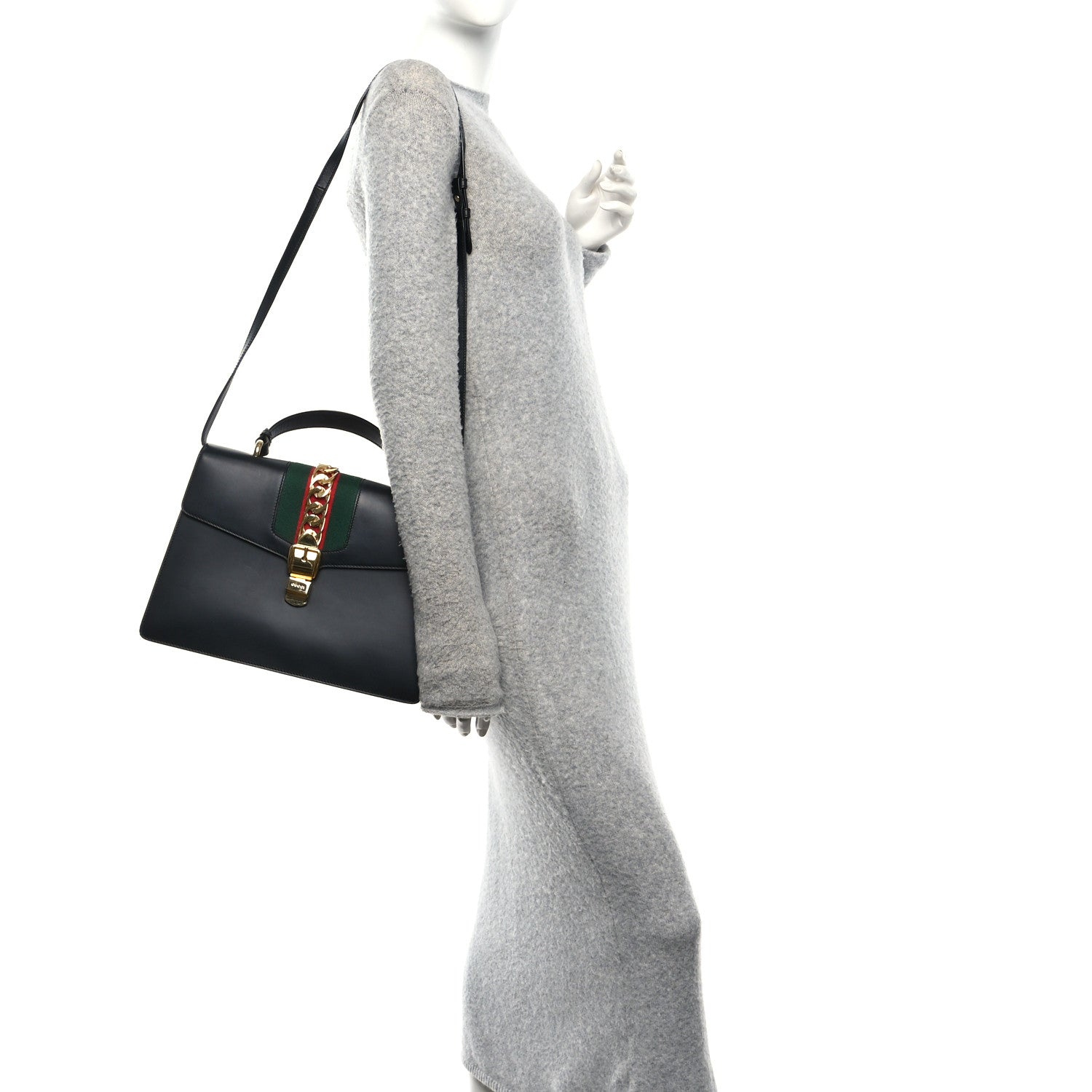 Gucci Calfskin Medium Sylvie Top Handle Bag Black 2 of 9