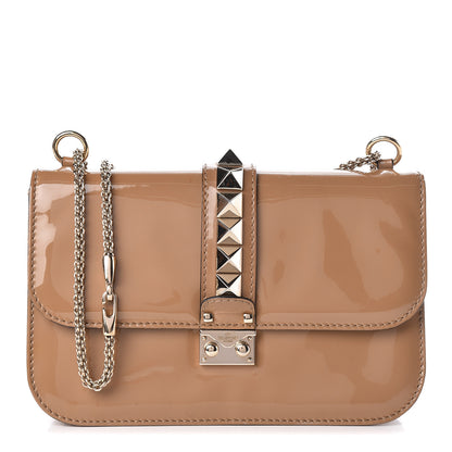 Valentino Garavani Patent Medium Glam Lock Rockstud Flap Poudre 1 of 17