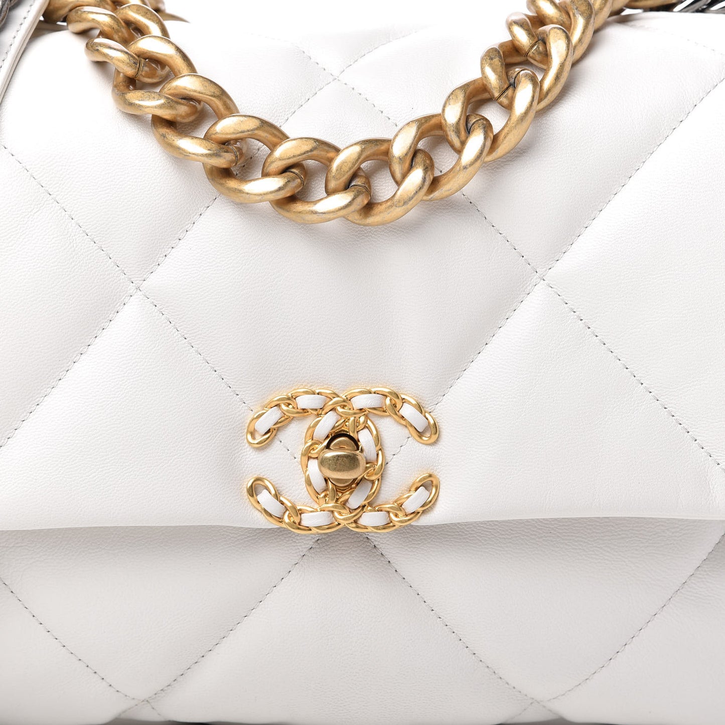 Goatskin Quilted Large Chanel 19 Flap White
