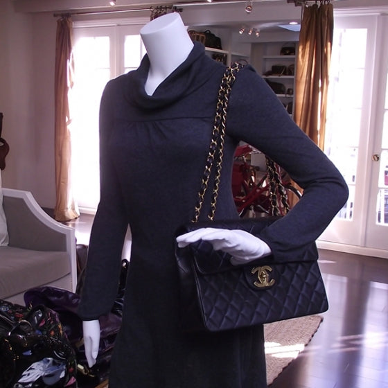 Chanel Vintage Leather Jumbo Classic Flap Black 2 of 13