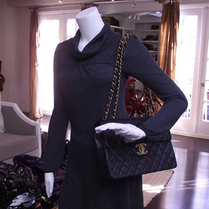 Chanel Vintage Leather Jumbo Classic Flap Black 2 of 13