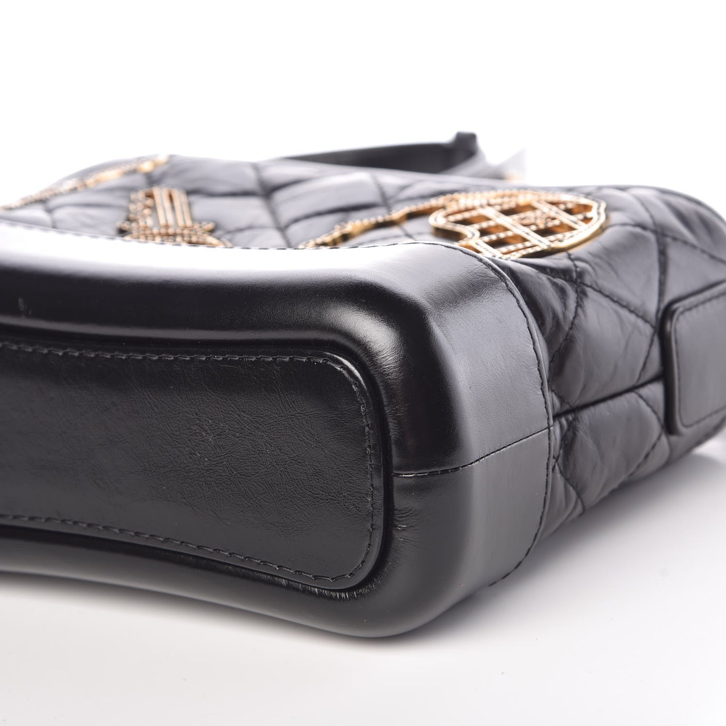 Aged Calfskin Quilted Charms Small Gabrielle Hobo Black