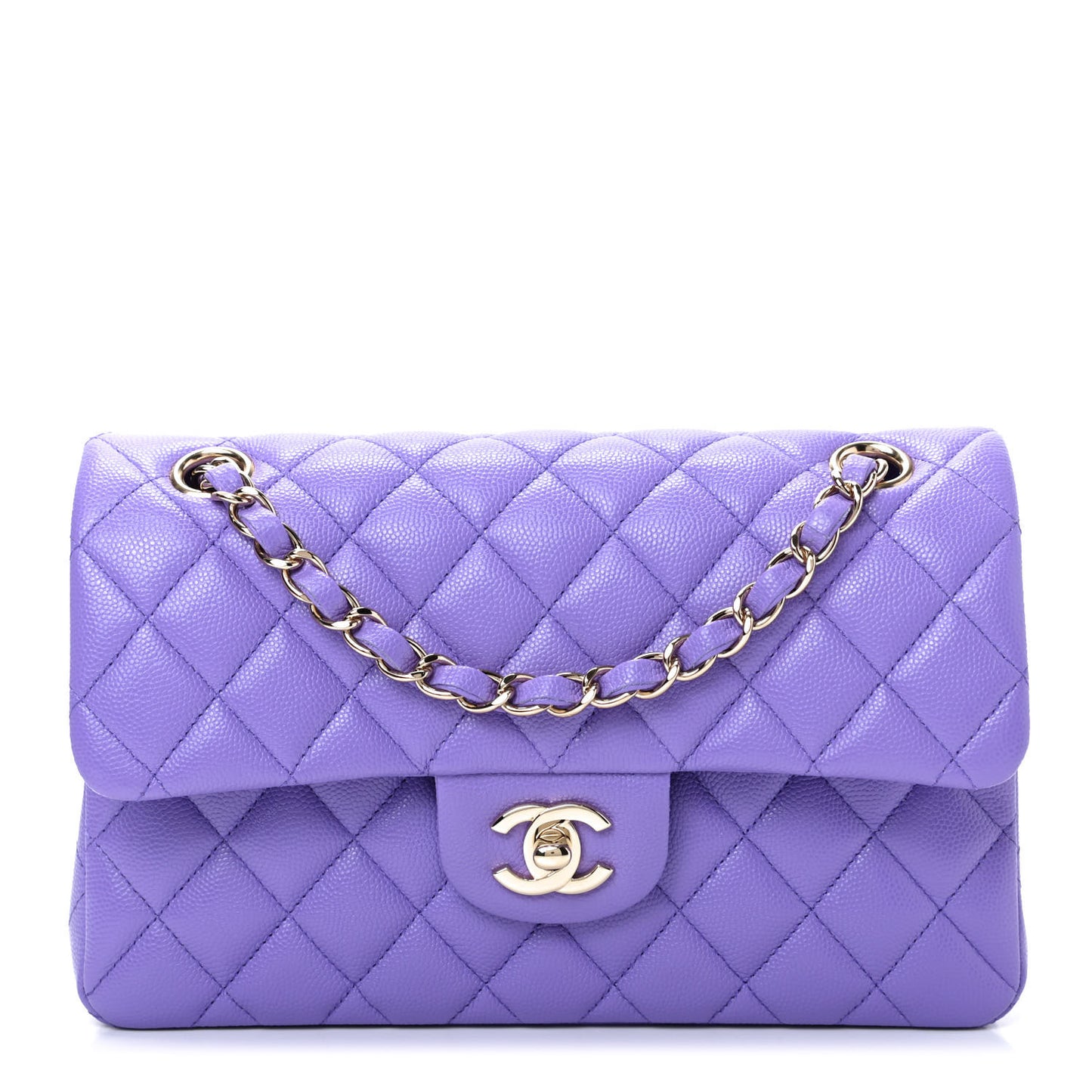 Caviar Quilted Small Double Flap Purple