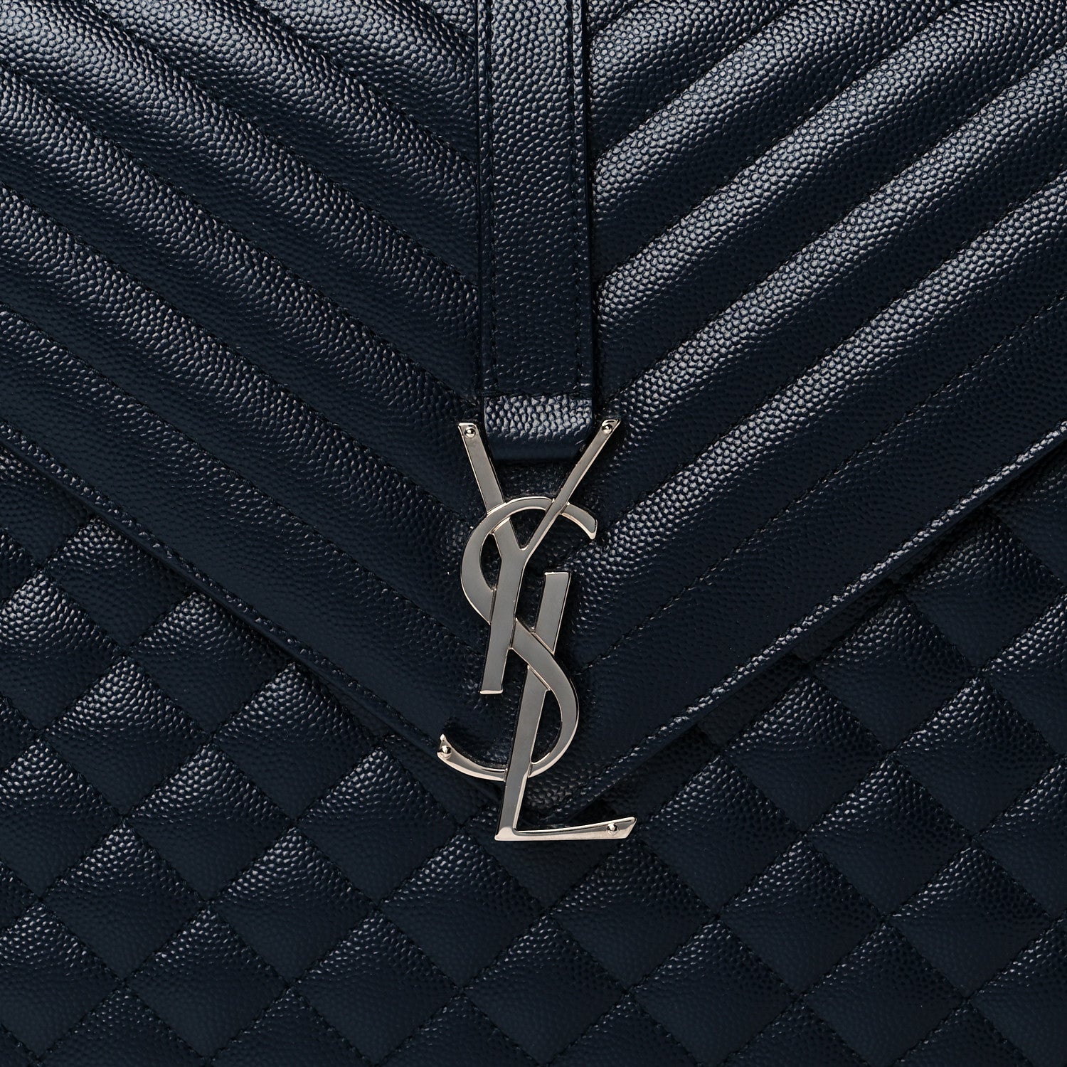 Saint Laurent Grain De Poudre Mixed Matelasse Triquilt Large Monogram Satchel Deep Marine 8 of 10