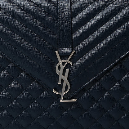 Saint Laurent Grain De Poudre Mixed Matelasse Triquilt Large Monogram Satchel Deep Marine 8 of 10