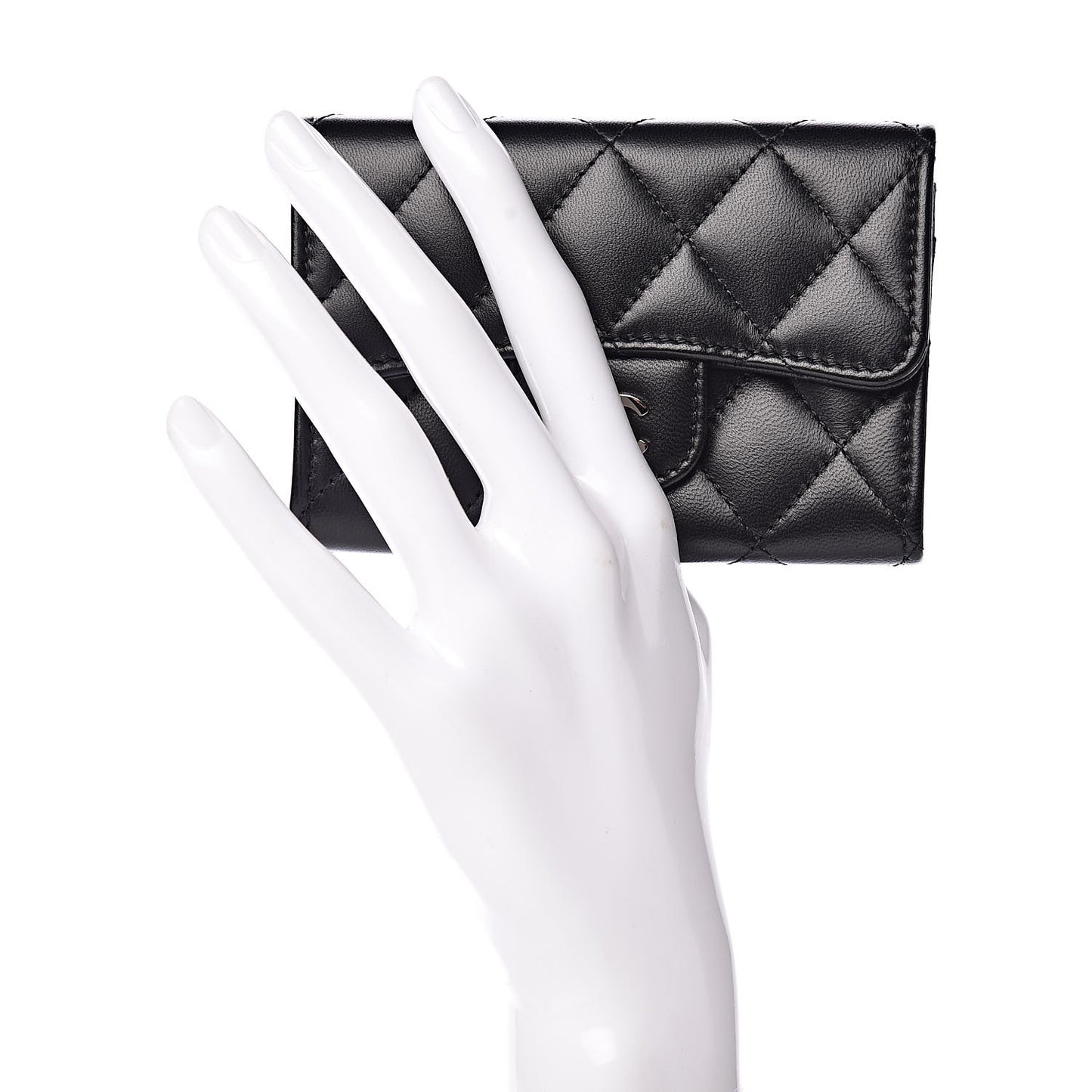 Lambskin Quilted Flap Card Holder Black