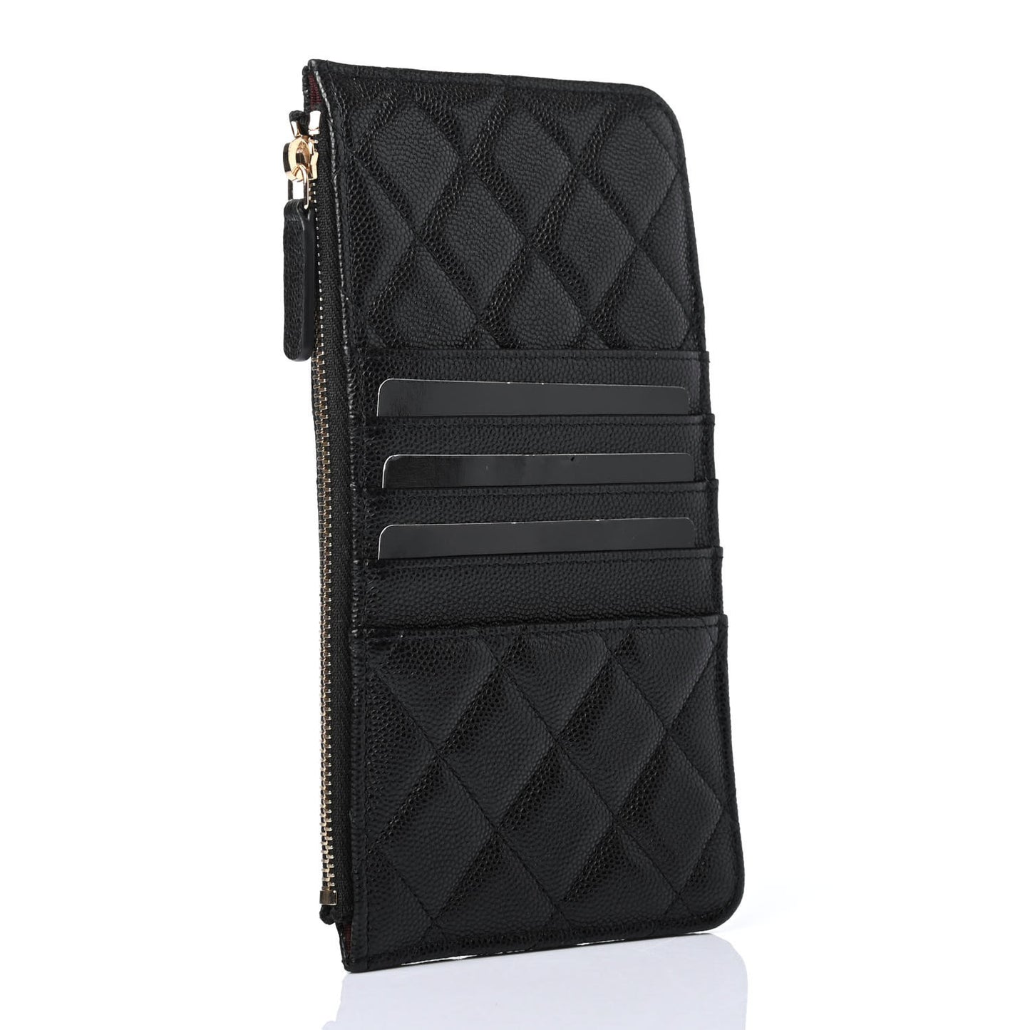Caviar Quilted Classic Flat Wallet Pouch Black