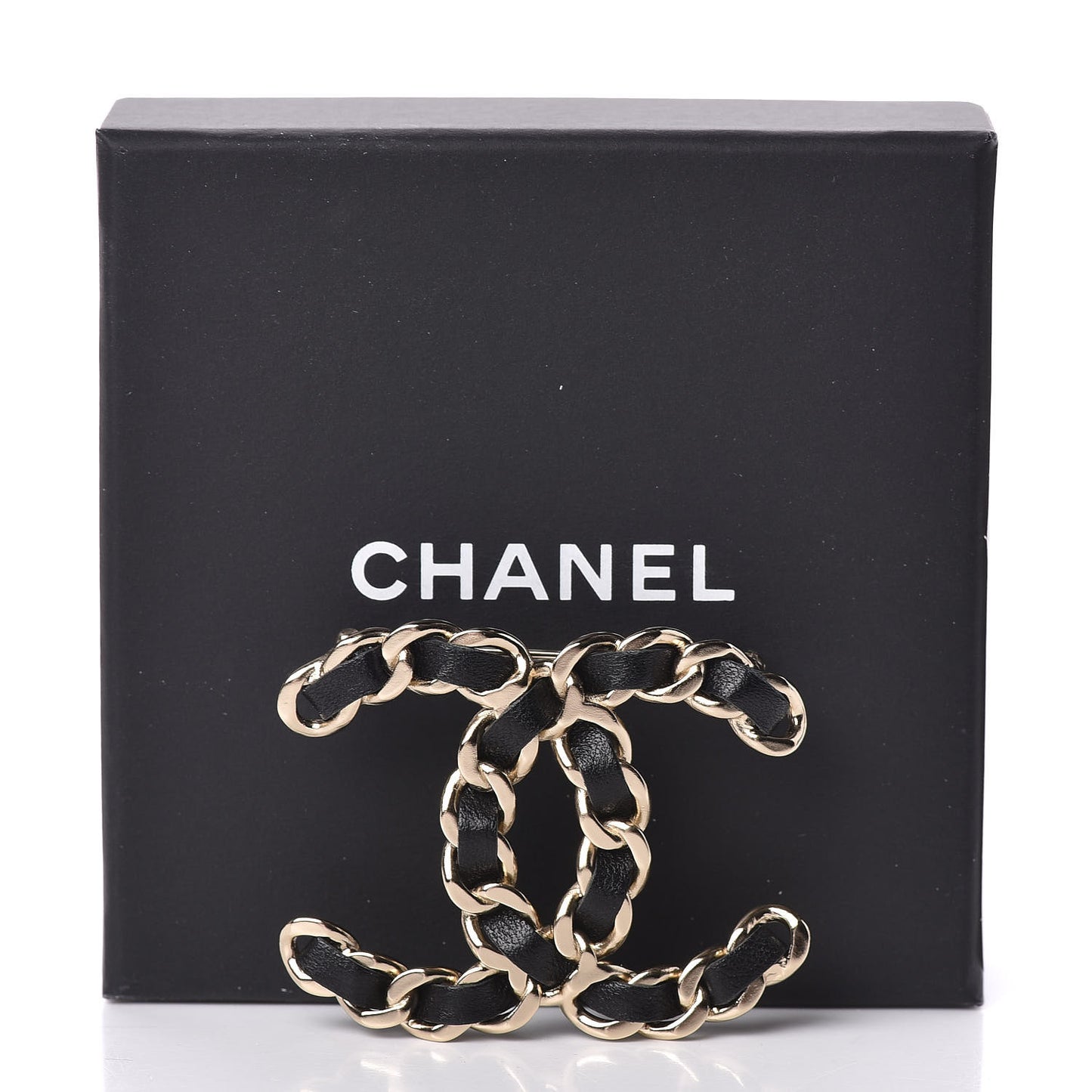 Lambskin Chain CC Brooch Black Gold