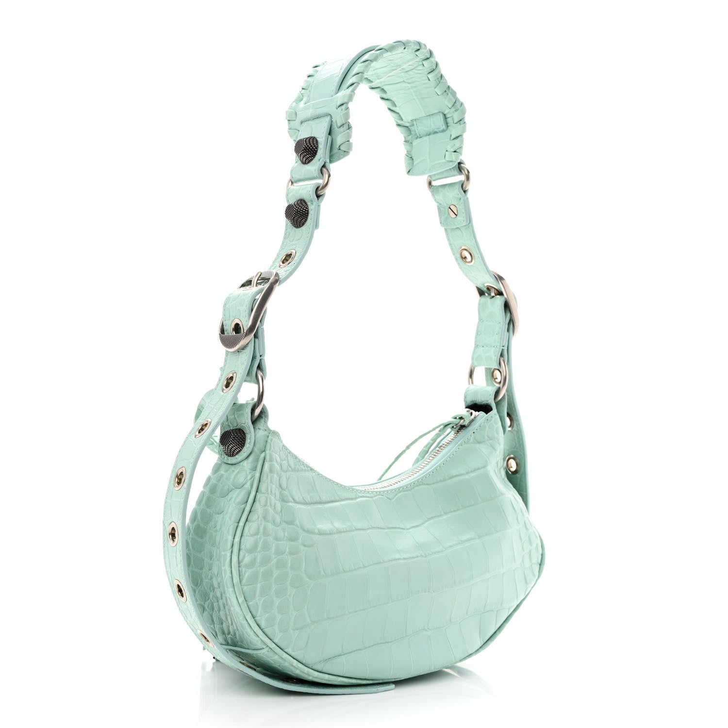 Balenciaga Extra Supple Calfskin Crocodile Embossed Le Cagole Shoulder Bag XS Green Acqua 3 of 10