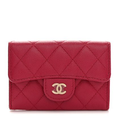 Chanel Caviar Quilted Flap Card Holder Wallet Dark Pink 1 of 8