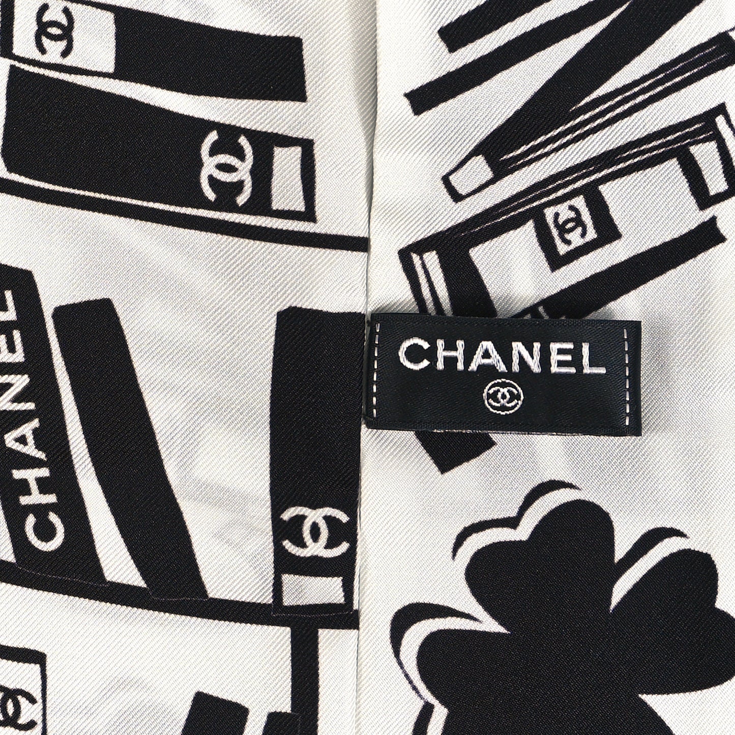 Silk CC Logo Slim Bandeau Scarf White Black