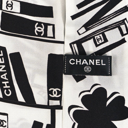 Chanel Silk CC Logo Slim Bandeau Scarf White Black 3 of 4