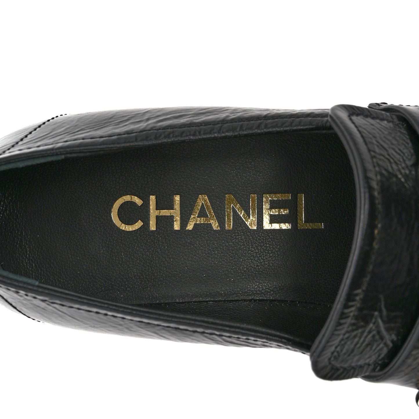 Shiny Calfskin Logo Loafers 37 Black