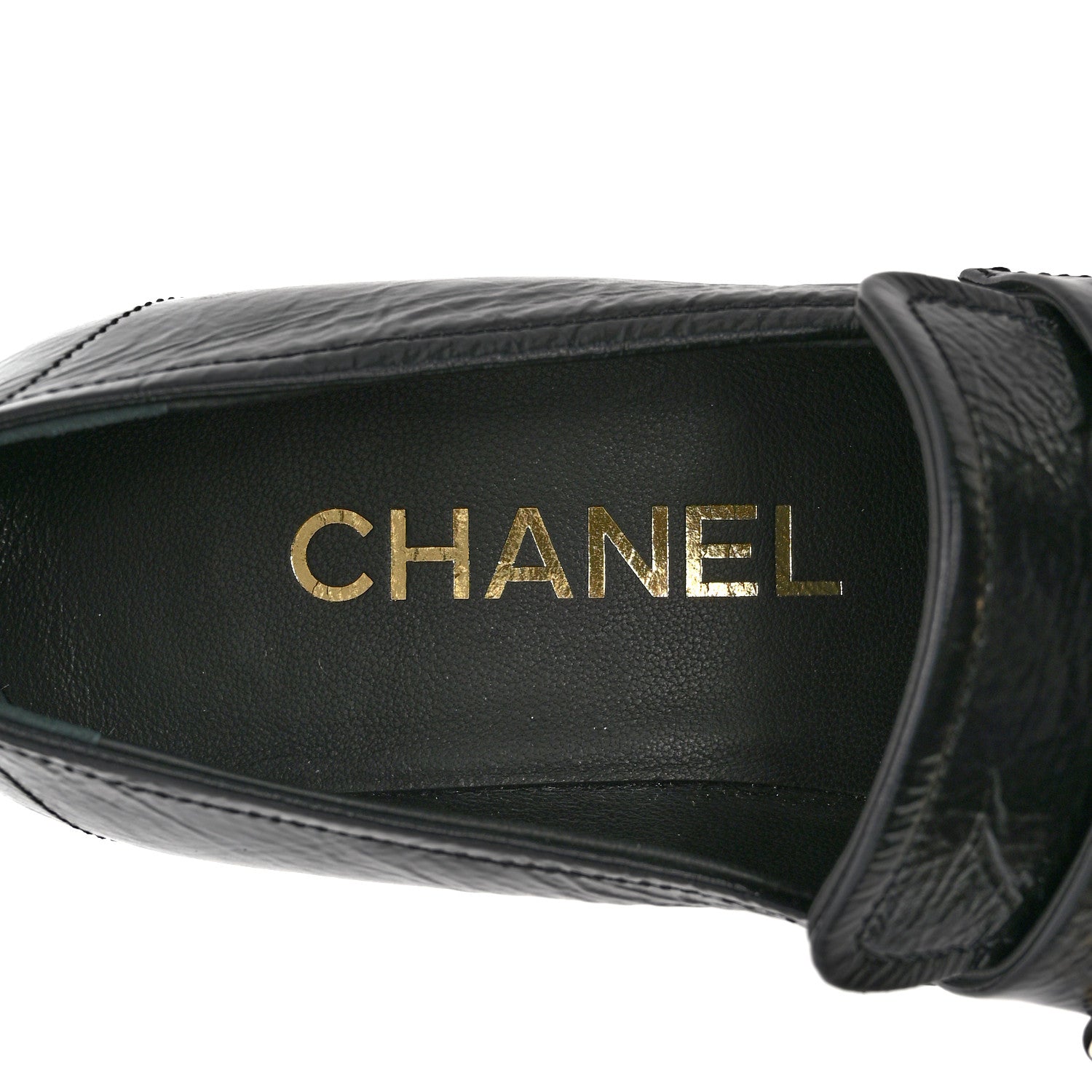 Chanel Shiny Calfskin Logo Loafers 37 Black 7 of 10