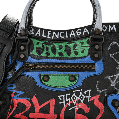 Balenciaga Agneau Graffiti All Over Classic Hardware S City Black Vert Rouge 9 of 11
