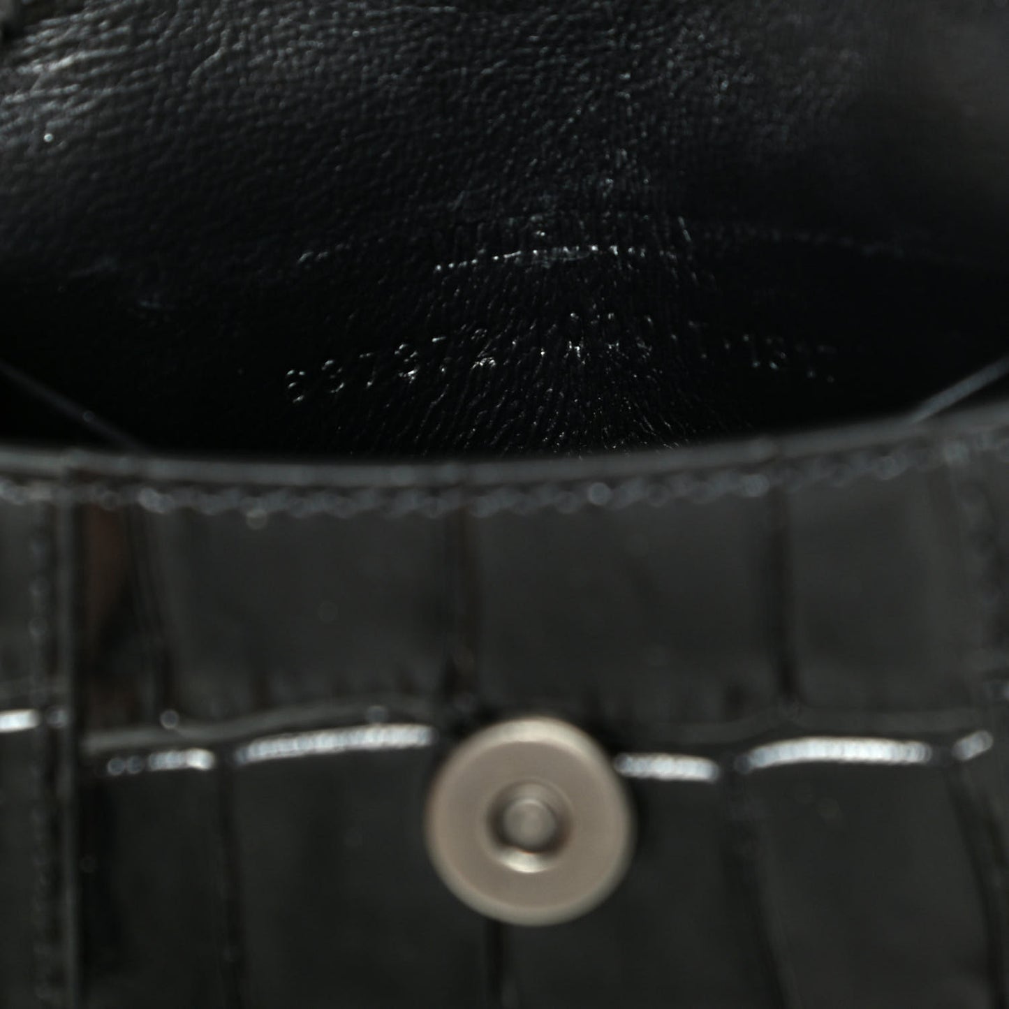 Shiny Calfskin Monochrome Crocodile Embossed Hourglass Top Handle Bag Mini Black