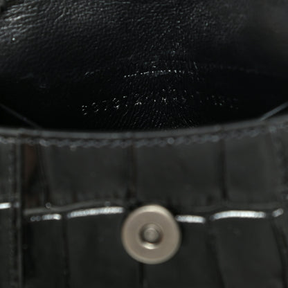 Balenciaga Shiny Calfskin Monochrome Crocodile Embossed Hourglass Top Handle Bag Mini Black 8 of 10