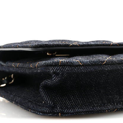 Chanel Denim Quilted CC Turnlock Wallet On Chain WOC Dark Blue Orange 10 of 12