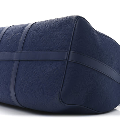 Louis Vuitton Embossed Calfskin Monogram Shadow Keepall Bandouliere 50 Navy Blue 8 of 8