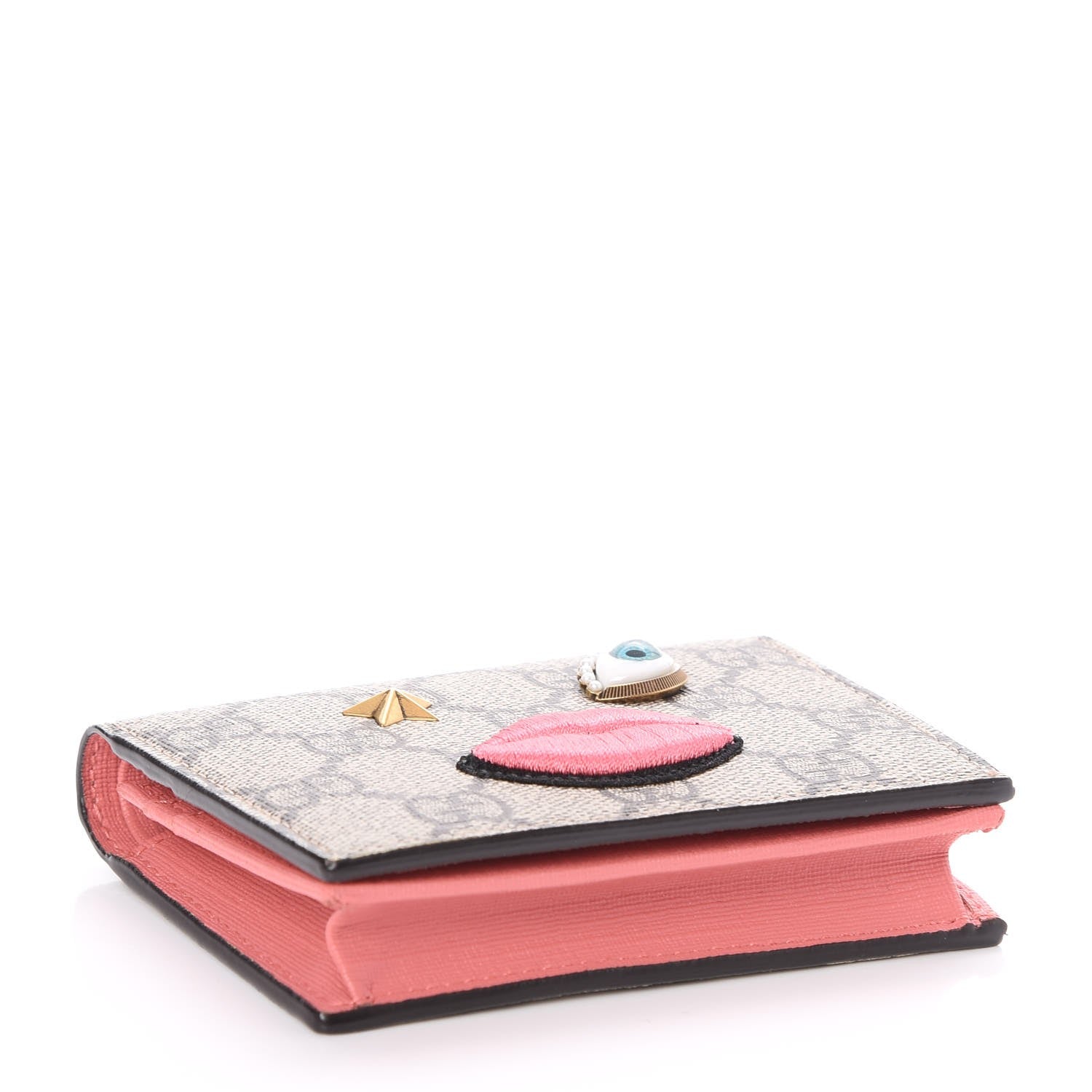 Gucci GG Supreme Monogram Face Embroidered Card Case Wallet Pink 4 of 7