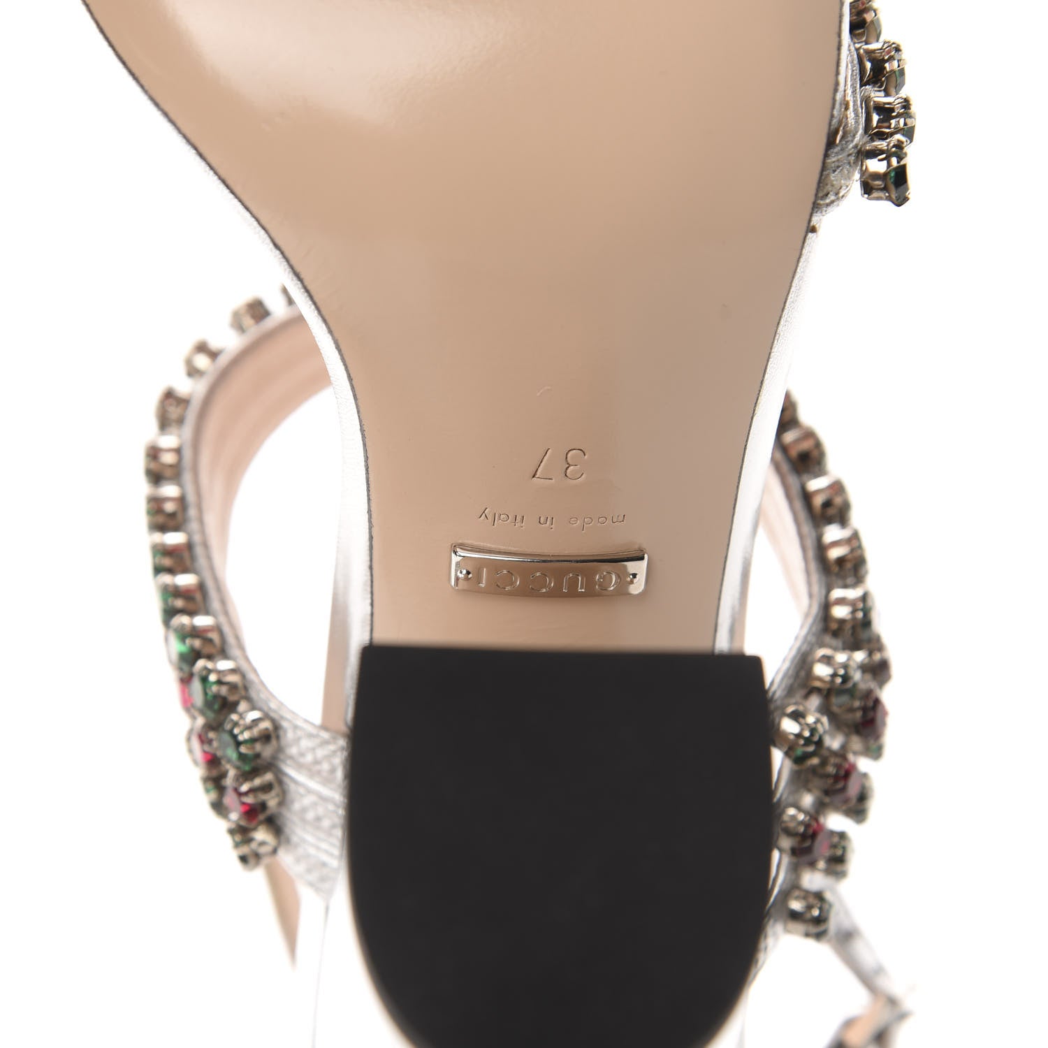 Gucci Nappa Silk Crystal Bertie High Heel Sandals 37 Argento 9 of 11