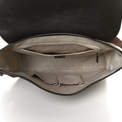 Gucci GG Supreme Monogram Selleria Calfskin Large Satchel Messenger Bag Beige Ebony Cocoa Dark Chocolate 5 of 14