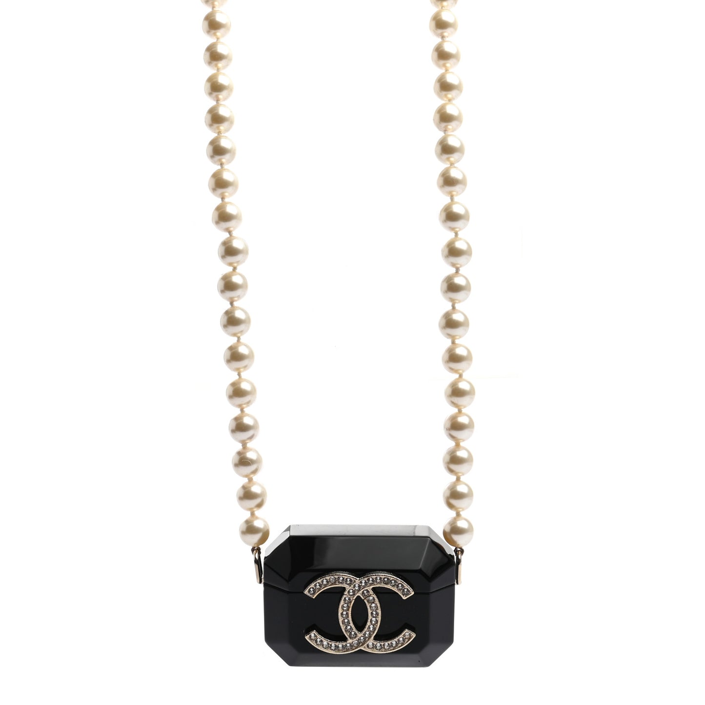 Resin Crystal Pearl Airpods Pro Holder Necklace Black Pearly White