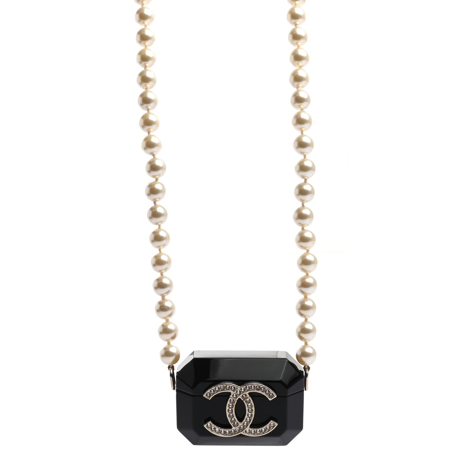 Chanel Resin Crystal Pearl Airpods Pro Holder Necklace Black Pearly White 1 of 7